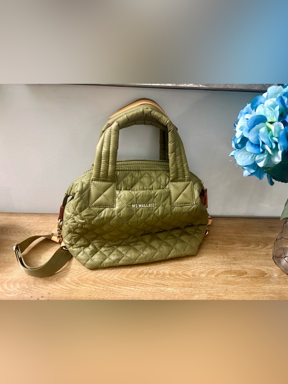 MZ Wallace Small Metro Sutton Deluxe Moss Green Quilted Nylon Crossbody Bag NWOT - Picture 4 of 15